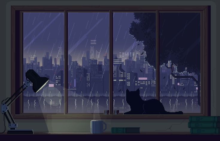a cat is sitting in the window sill looking out at the city outside it