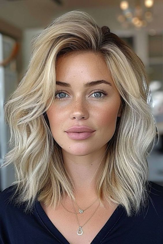 Mid Length Hair With Texture, Colorbone Length Hair Cuts, Short Haircuts For Women Side Part, Mid Length Choppy Hair, Longbob Hair Mid Length, Hairstyles 2024 Women, 2024 Hair Trends For Women Blonde, Miranda Derrick Hair, Shoulder Length Textured Bob