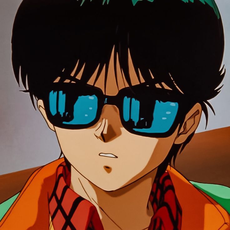 an anime character with sunglasses on his face