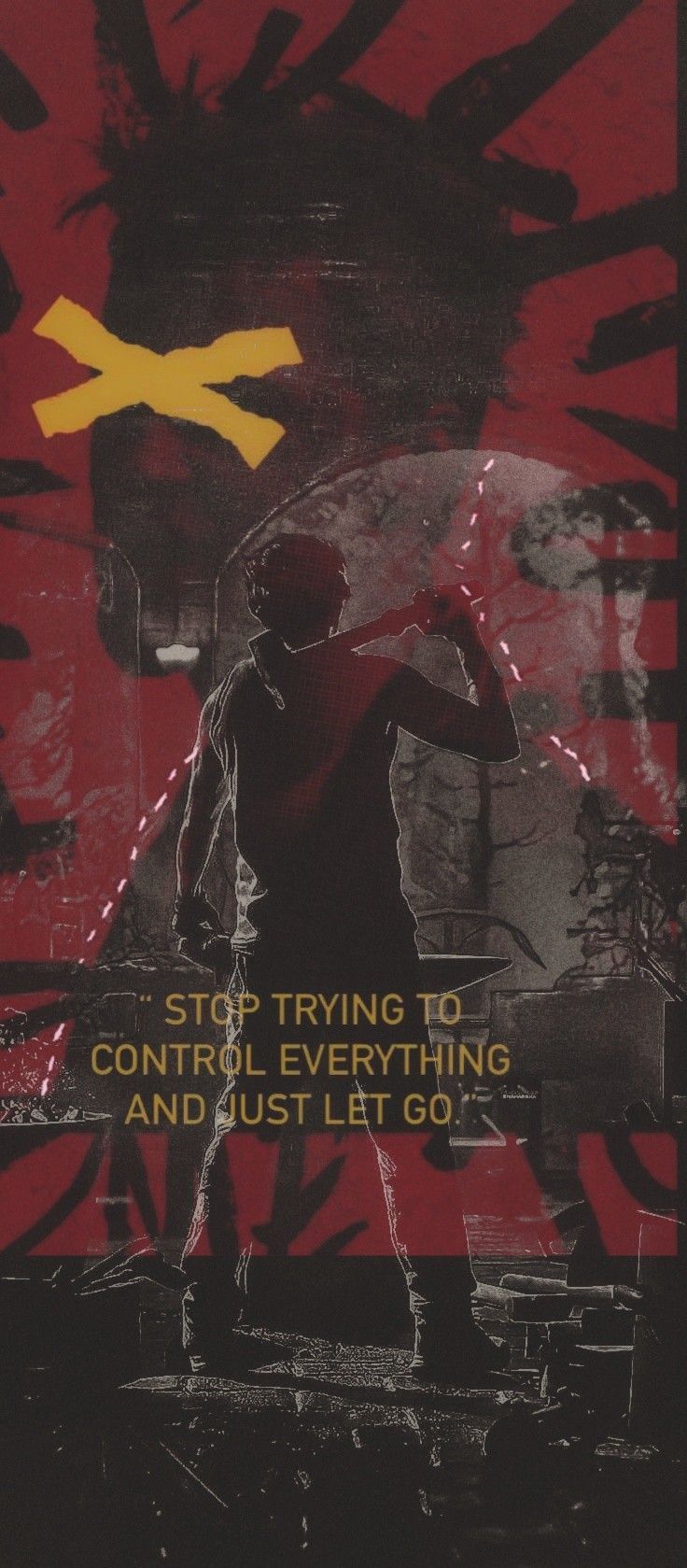 a book cover with an image of a man holding a hammer and the words stop trying to control everything and just let go