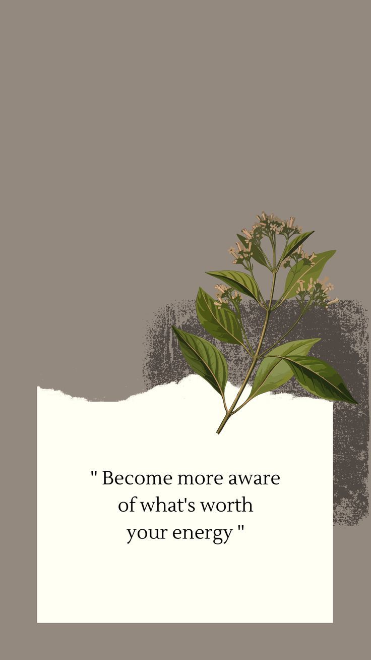 a plant with some leaves on it in front of a white sign that says, become more aware of what's worth your energy