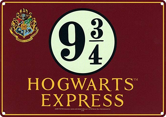 the hogwarts express sign is shown on a white background with red and gold lettering