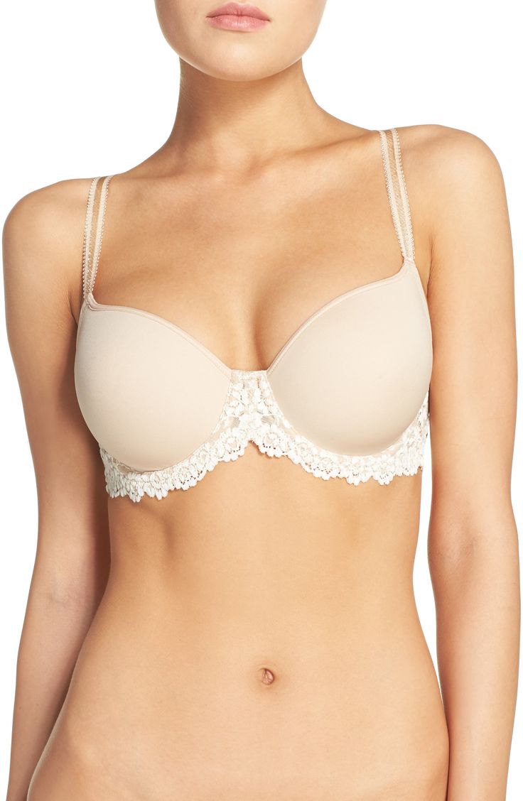 Opulent lace adds lavish detail to a full-coverage bra with shapely molded cups and the support of a comfortable underwire. Style Name:Wacoal Embrace Lace Underwire Molded Cup Bra. Style Number: 332937_3. Blue Lace Bra, Pink Lace Tops, Convertible Bra, Lace Tshirt, Minimiser Bra, Lace Underwire, Unlined Bra, C Cup, Shirt Bra