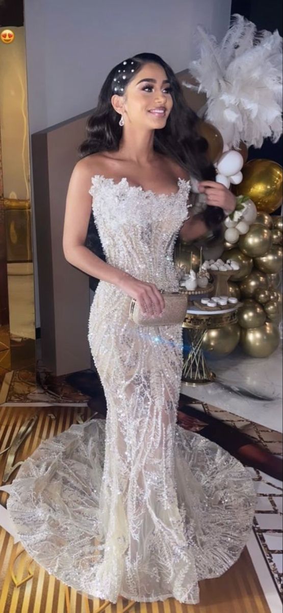 prom, prom hair, dress, prom dress, met gala White Crystal Dresses, Puffy Mermaid Prom Dress, Silver Dresses Elegant Prom, White And Silver Prom Dresses, Prom Diamond Dress, Icy Prom Dress, Customized Prom Dresses, White And Gold Wedding Dresses, Pearl Dress Design Prom