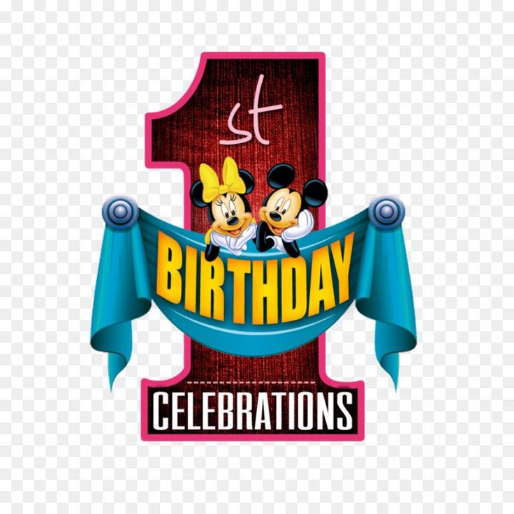 the first birthday logo for mickey and minnie mouse's 1st birthday celebration, hd png