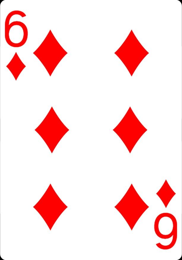 an image of playing cards with the number six and nine in red on white background