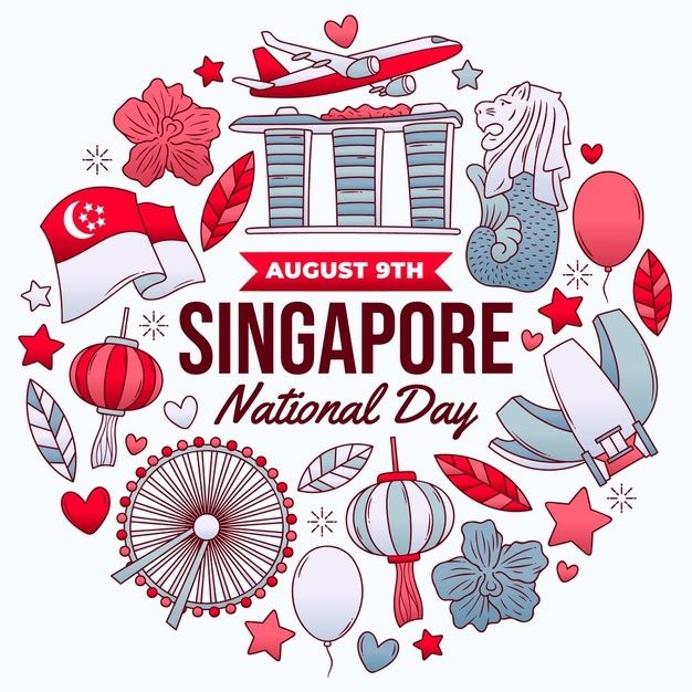 Hand drawn singapore national day illustration Free Vector Singapore National Day Decoration Ideas, Singapore Doodle, Singapore Tattoo Ideas, Singapore Illustration, National Day Singapore, Publicity Ideas, Merlion Singapore, Singapore Tattoo, Singapore National Day