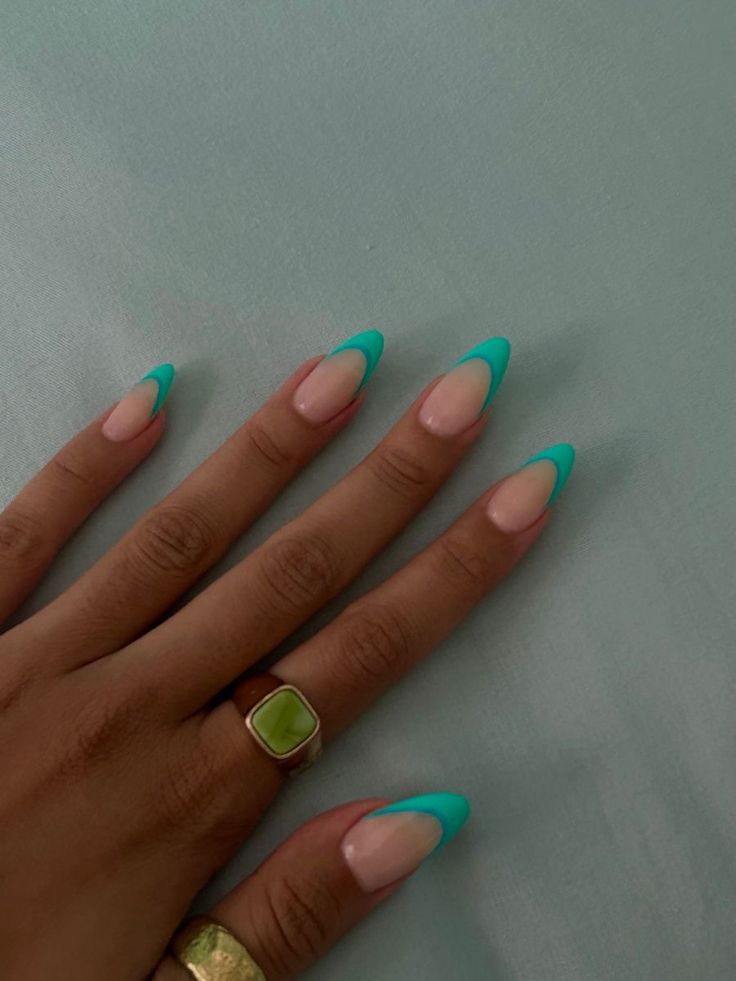 Gel X Vacation Nails, Simple Nail Color Ideas Summer, Colourful Short Nails, K Initial Nails, Almond Simple Nails, Almond Nail Colors, Summer Simple Nails, Two Color French Tip Nails, Simple Summer Nails