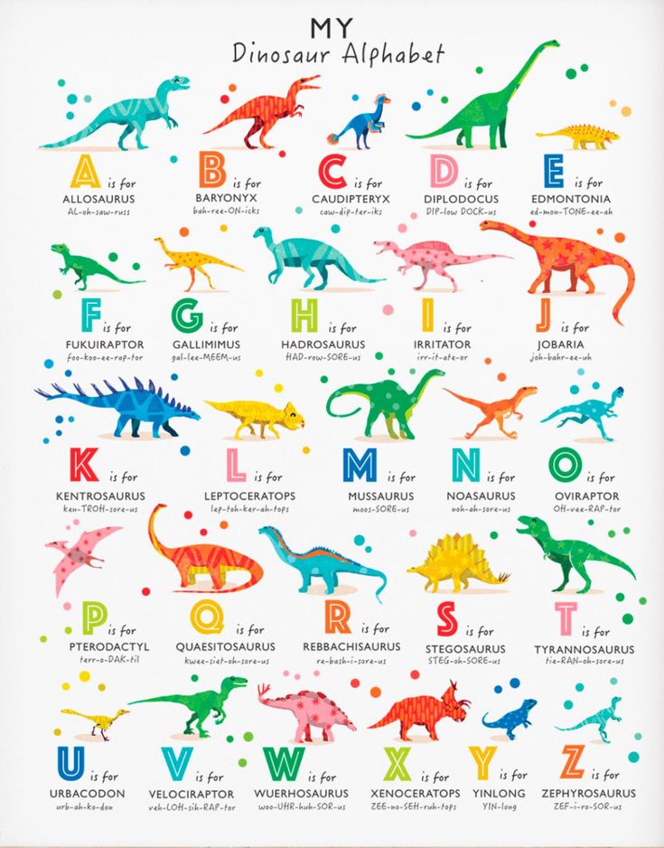 the dinosaur alphabet poster is shown with different types of dinosaurs and their capital letter names