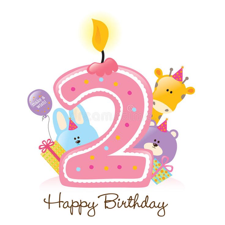 two birthday candles with animals and balloons on white background royalty illustration