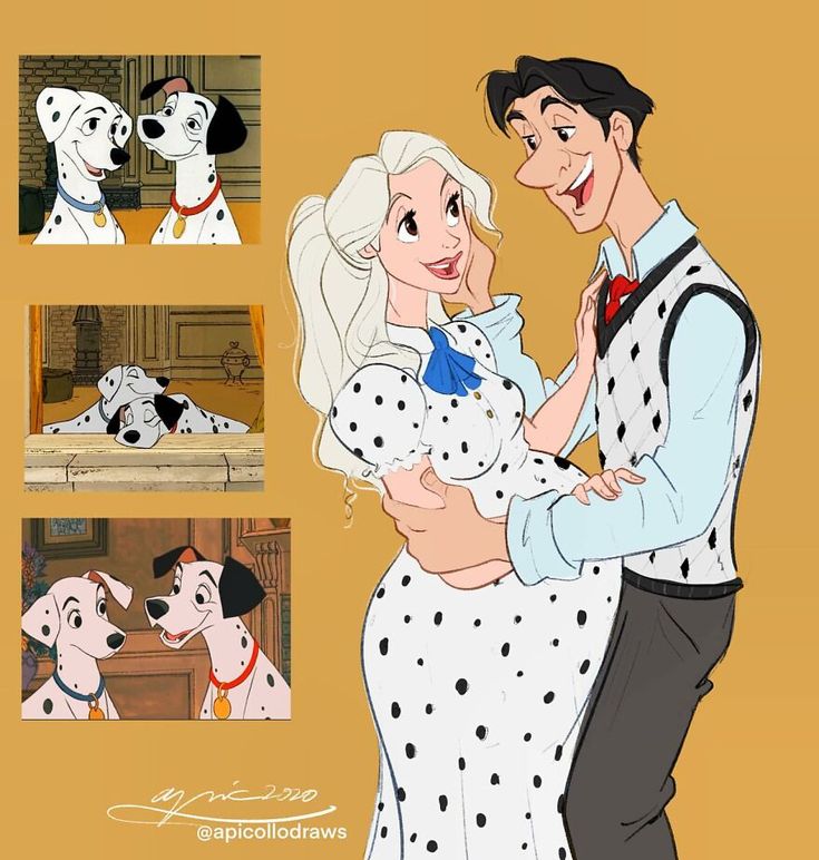 an image of a man and woman with dalmatian dogs