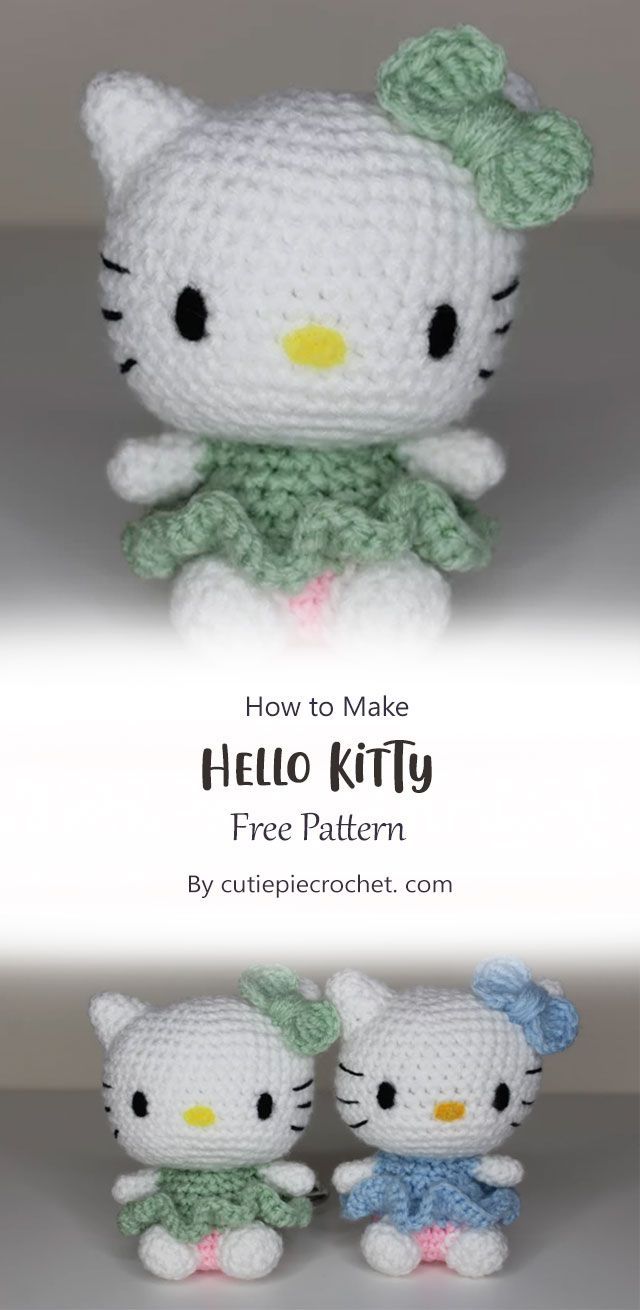 two crocheted hello kitty dolls sitting next to each other with the caption how to make