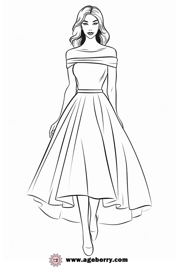a line drawing of a woman in a dress