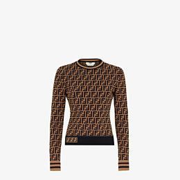 FF motif sweater - SWEATER | Fendi Fendi Sweater, Fendi Logo Design, Slim Fit Sweater, Fantasy Wardrobe, Brand Dress, Knitwear Design, Brown Sweater, Marchesa, Black Rib