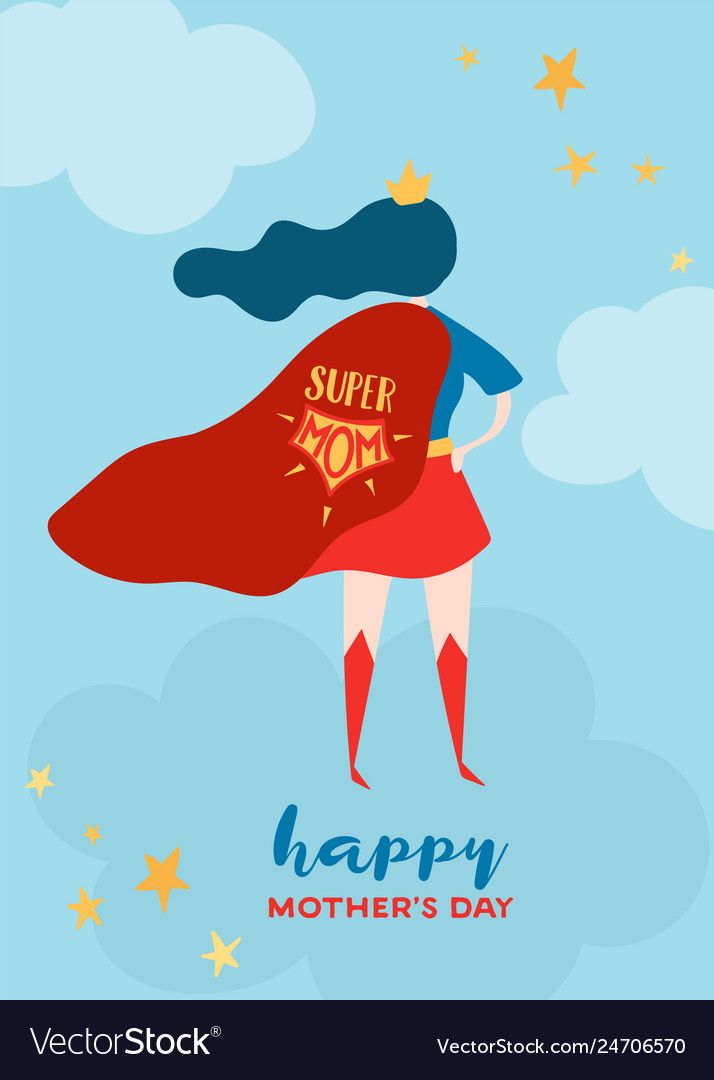 a woman in a red cape is flying with her mother's day message