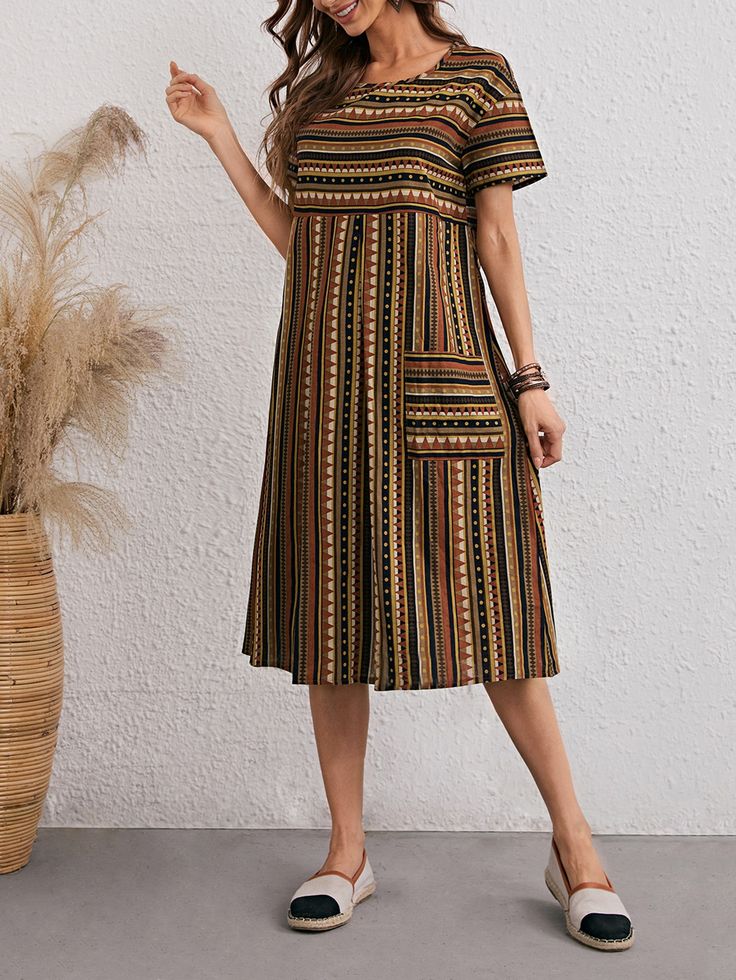 Multicolor Boho  Short Sleeve Cotton Tribal Smock Embellished Non-Stretch Summer Women Dresses Cotton Dress Summer Casual, Cotton Dresses Summer, Short Dress Patterns, Cotton Night Dress, Cotton Short Dresses, Designer Summer Dresses, Modest Dresses Casual, Frock Patterns, Kids Dress Patterns