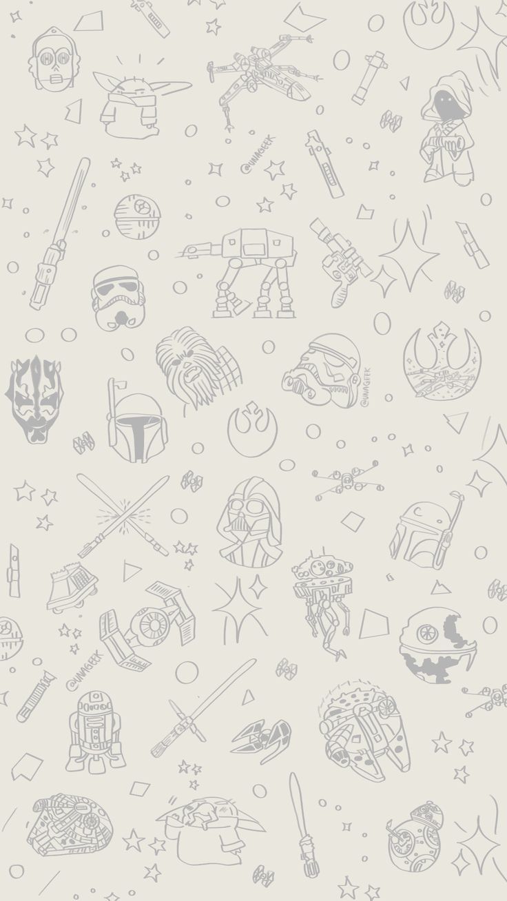 a wallpaper with various drawings and symbols on the back ground, all in grey
