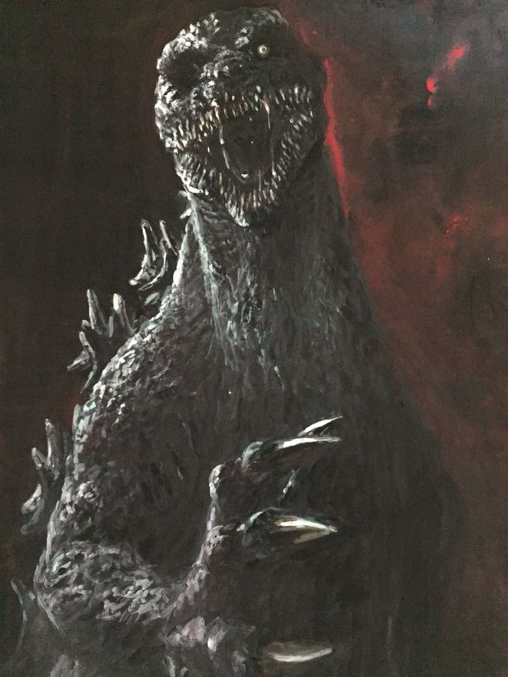 a drawing of a godzilla with its mouth open and hands out in front of it