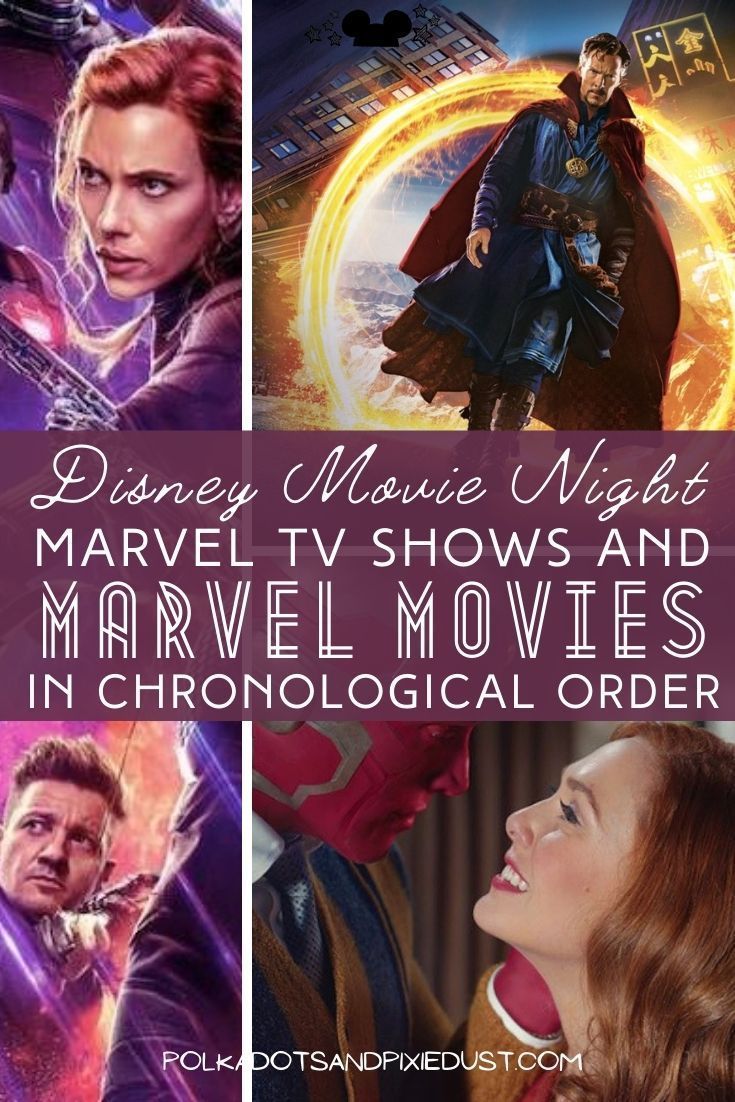 the poster for disney movie night shows and movies in chronological order, including doctor strange