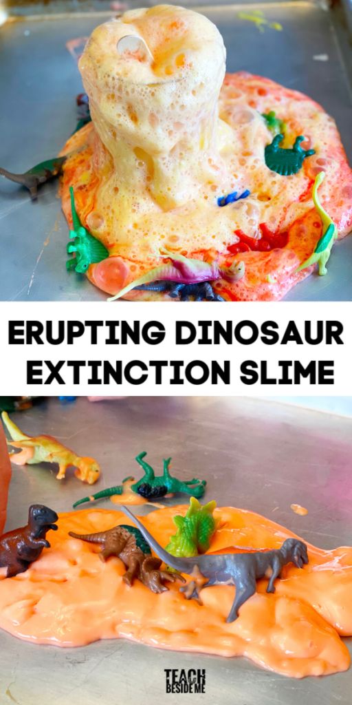 an image of a dinosaur slime with text overlay that reads, erupting dinosaur slime extington slime
