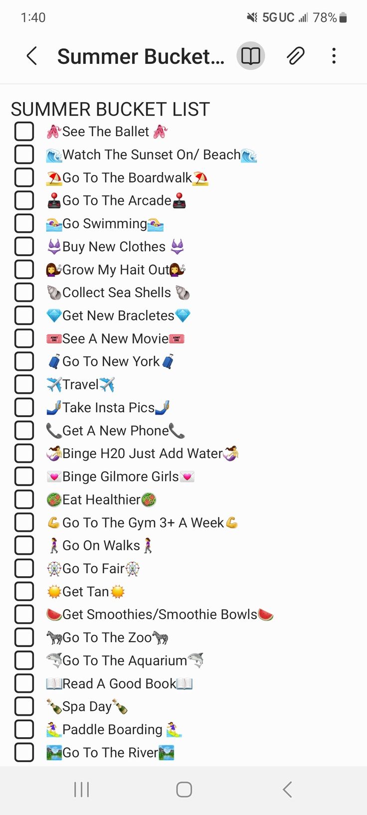 the summer bucket list is shown in this screenshote, which shows how to use it