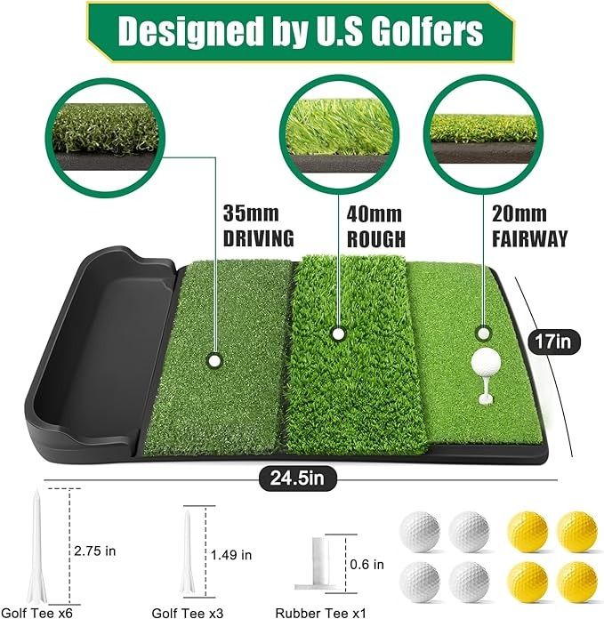 Amazon.com : Golfguru Golf Mat, Foldable 4-in-1 Golf Hitting Mats Practice with Ball Tray, 8 Golf Balls, 9 Golf Tees, Rubber Tee, Golf Hitting Training Aids for Backyard Driving Chipping Indoor Outdoor Training : Sports & Outdoors Hit Training, Golf Mats, Outdoor Training, Golf Tees, Golf Balls, Christmas 2023, 4 In 1, Golf Ball, Indoor Outdoor