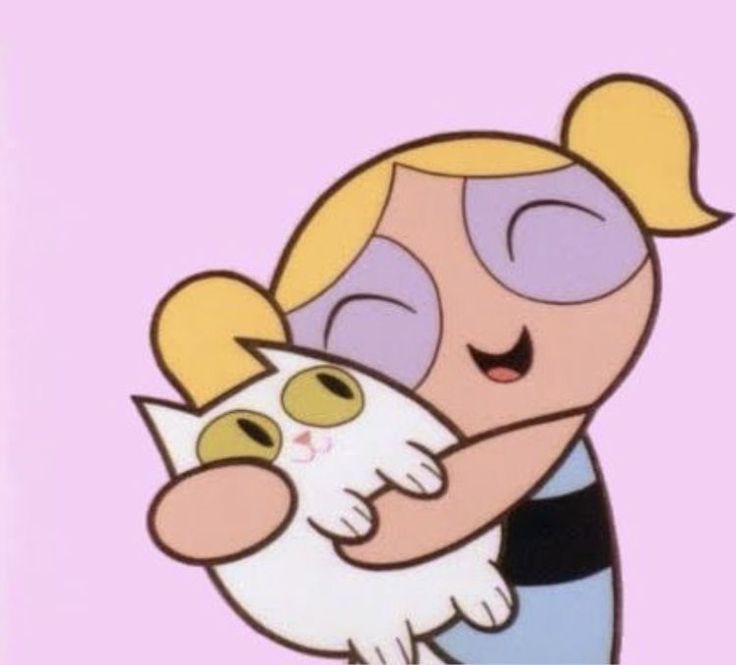 a cartoon character holding a white cat in her arms