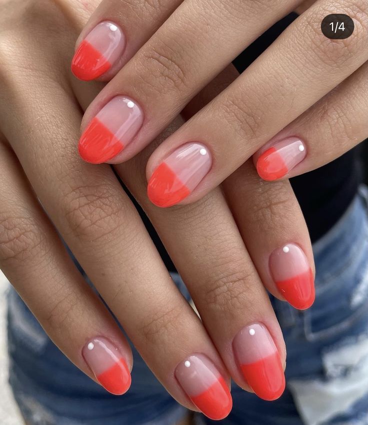 Santiago, Half Nails Design, Half Nail Color, Half Red Half Pink Nails, Half Colored Nails, Half And Half Nail Color, Colorful Minimalist Nails, Pink Fun Nails, Edgy Manicure