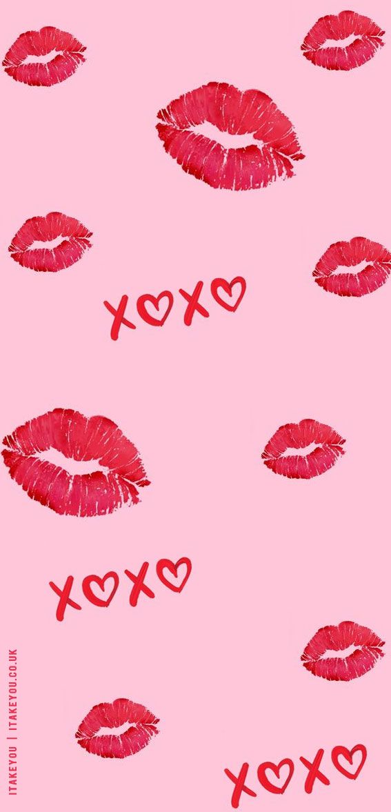 lipstick kisses with the word xoxo written on them and hearts drawn in red