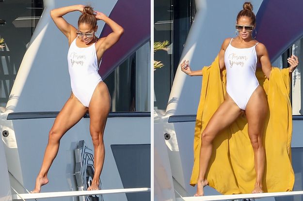 two pictures of a woman in a white bodysuit standing on the edge of a boat