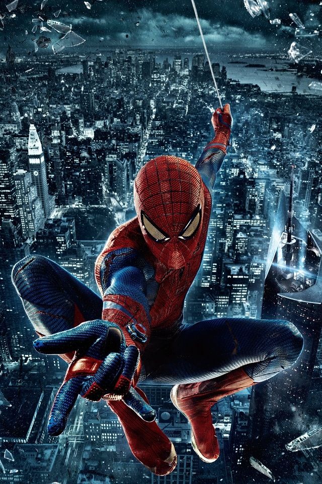 the amazing spider - man movie poster with an image of peter parker flying through the air