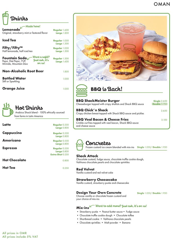 a menu for a restaurant with burgers and fries