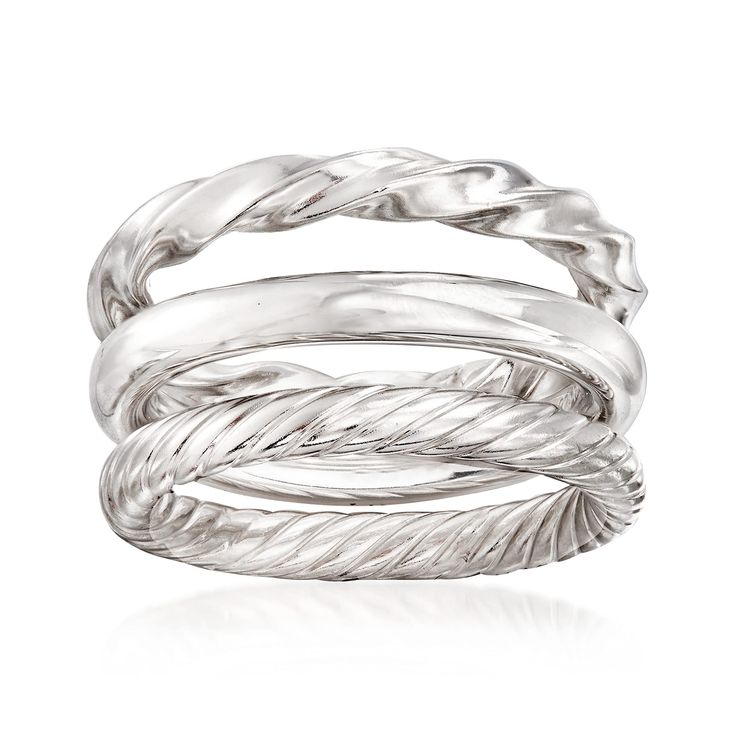 PRICES MAY VARY. Sterling silver, ring for women. 3/8" wide. Luxury .925 sterling silver ring. Polished sterling silver. Includes jewelry presentation box. Ross-Simons travels the world to find beautiful, high-quality styles at the best prices. Simple and sophisticated, these three stackable polished bands are the classic accessories you'll wear again and again. Well-priced and totally versatile, our set includes glossy bands of sterling silver in roped and polished designs. Each ring is 1/8" wi Byzantine Rings, Byzantine Necklace, Silver Jewelry Set, Classic Accessories, Sterling Silver Rings Set, Coin Pendant Necklace, Silver Ring Set, Silver Jewellery Sets, Gemstone Engagement Rings