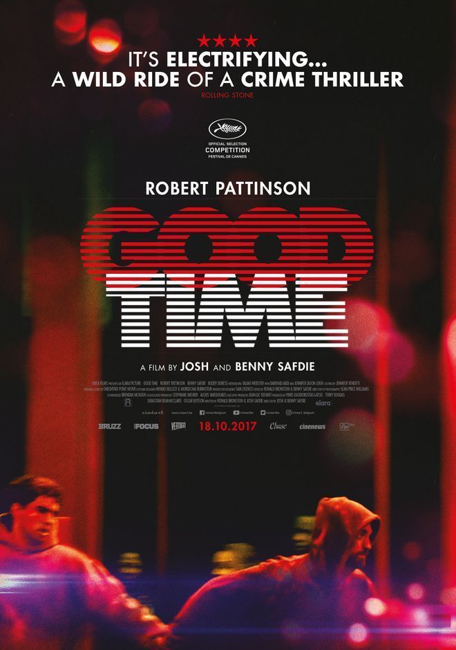 a movie poster for the film top time with two men in red and black stripes