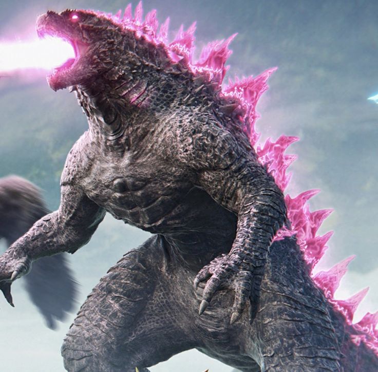an image of godzilla fighting with another creature