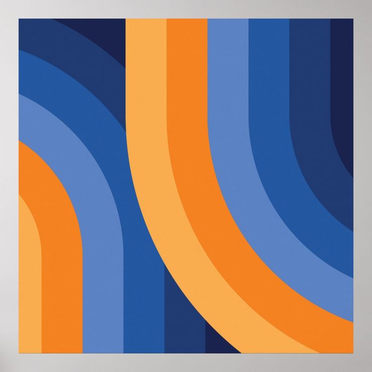 an orange and blue abstract painting on a wall