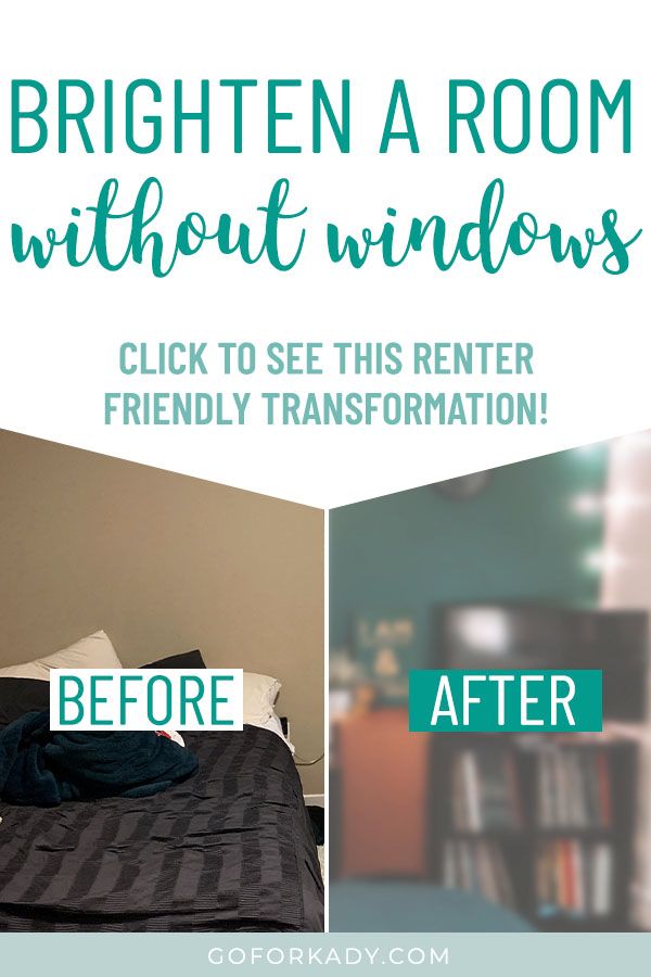 before and after photos of a room without windows with text overlay that reads, brighten a room without windows click to see this center friendly transportation