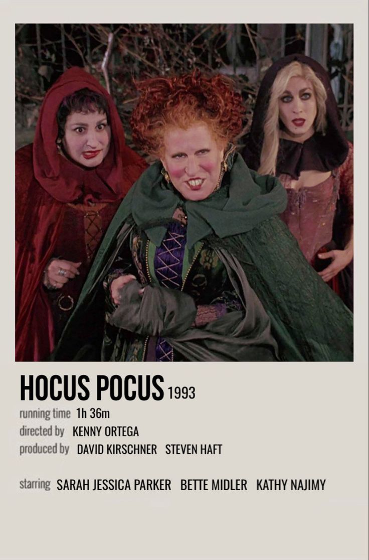 an advertisement for hoccus pocus with three women dressed as witches and one is smiling