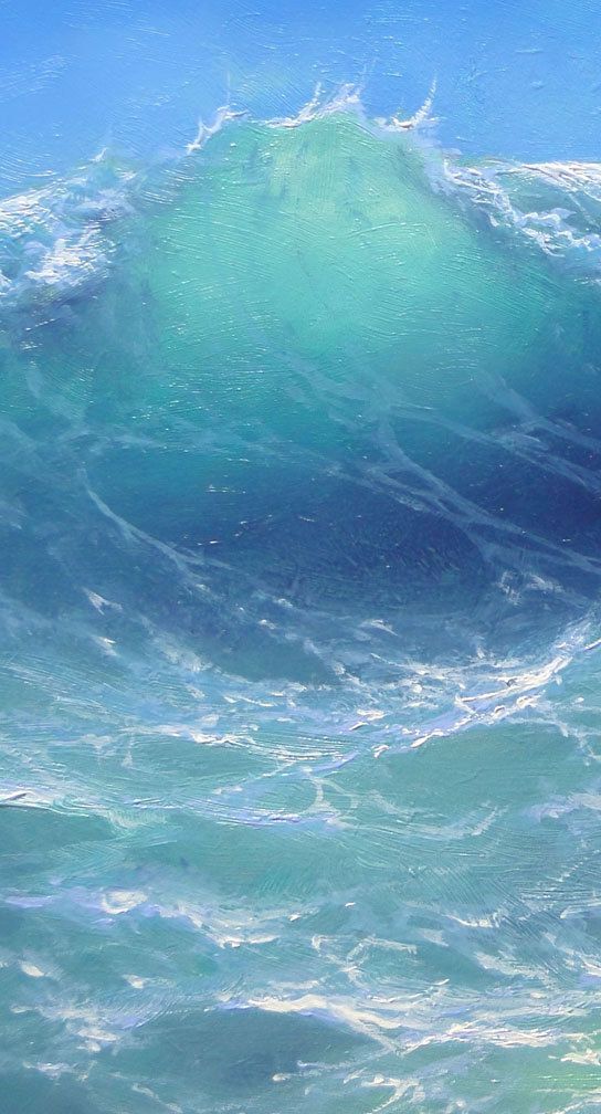 an oil painting of a large wave in the ocean