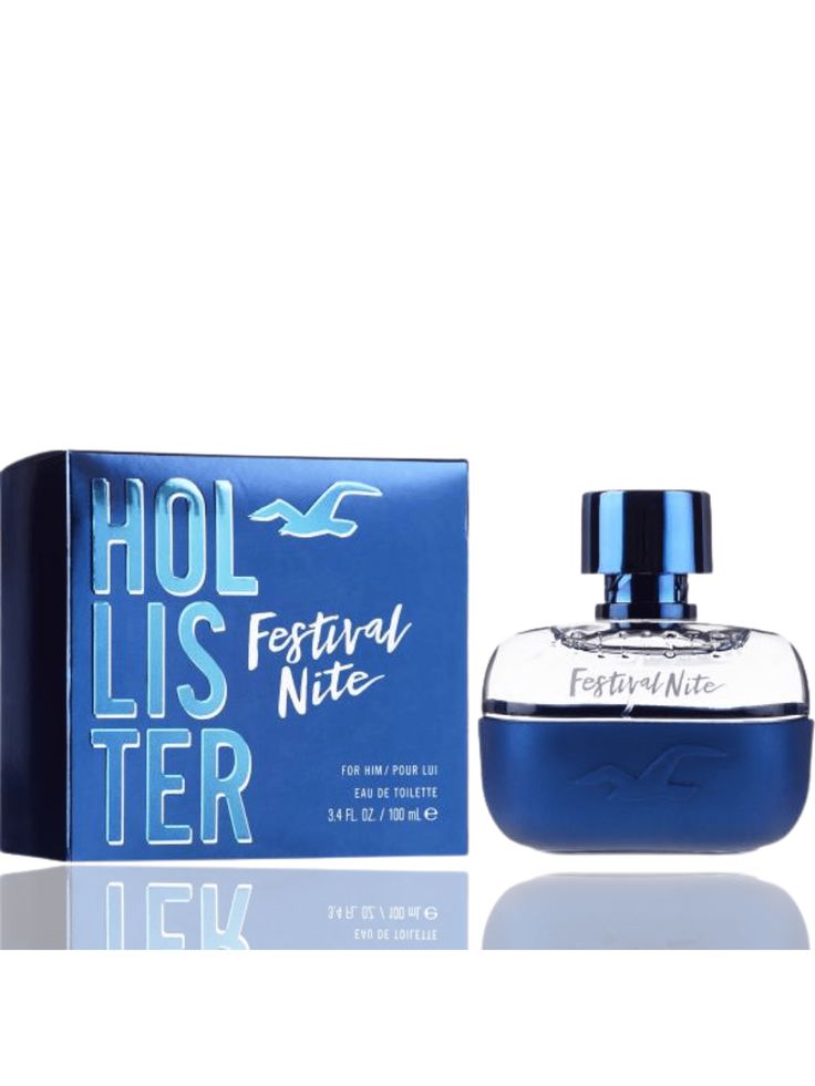 a bottle of perfume next to a box on a white surface with the words holster written in blue