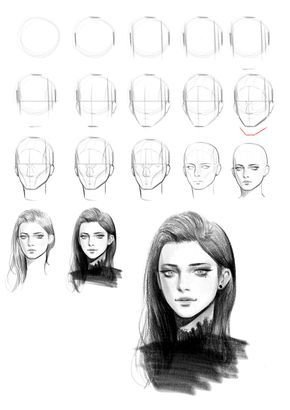 a drawing of different faces and head shapes