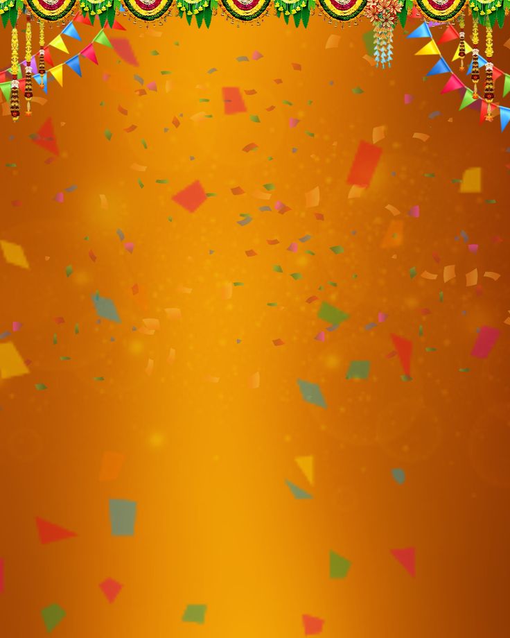 an orange background with confetti and streamers