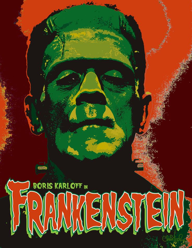 an image of a man in green and orange with the words frankenstein on his face