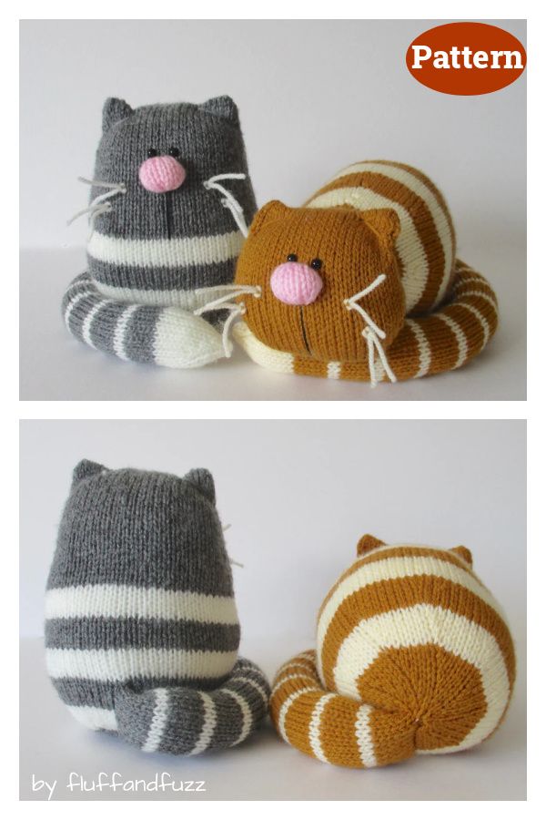 two knitted cats sitting next to each other