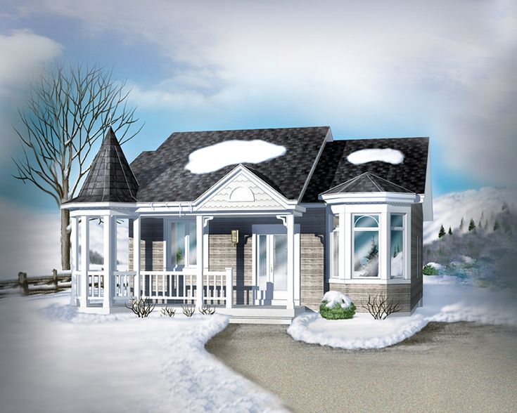 a drawing of a house in the snow