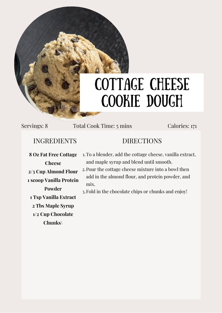 a recipe for cottage cheese cookie dough with chocolate chip cookies in the middle and on top