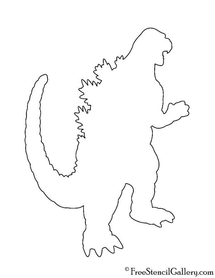 the godzilla silhouette is shown in black and white, as well as an outline drawing