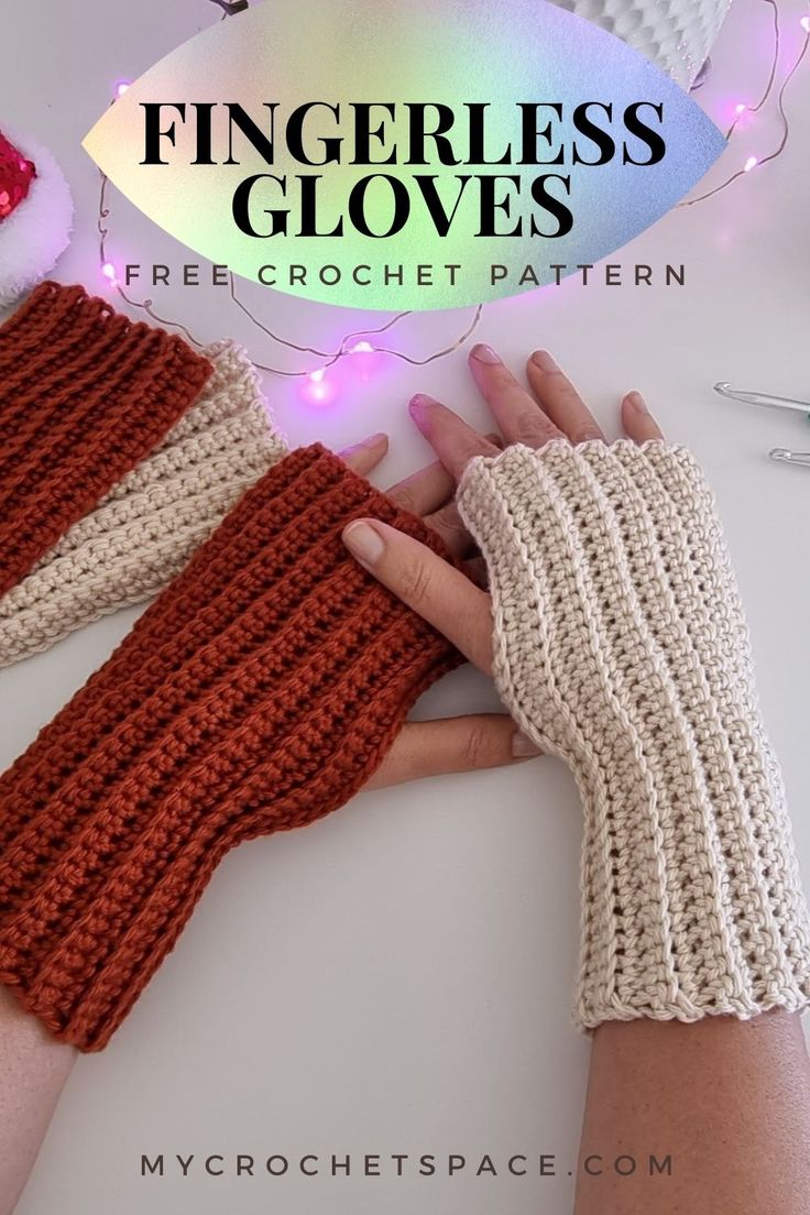 the fingerless gloves are knitted and ready to be used for knitting or crocheting