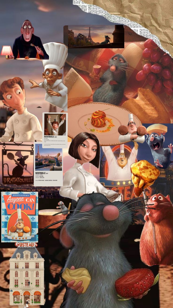 an animated character collage with many pictures and words on the bottom right hand corner