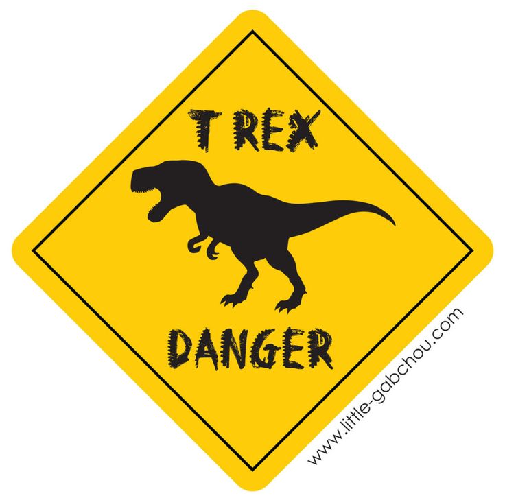 a yellow and black sign that says, t - rex danger